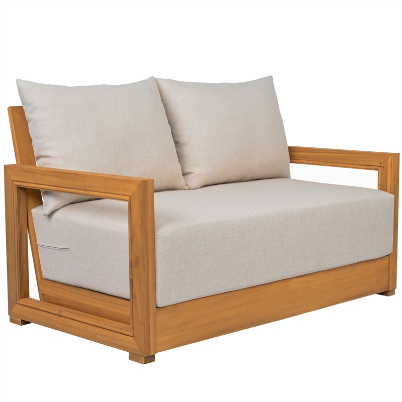 Safavieh Jackson Wood 2 Seater Sofa in Natural / Taupe