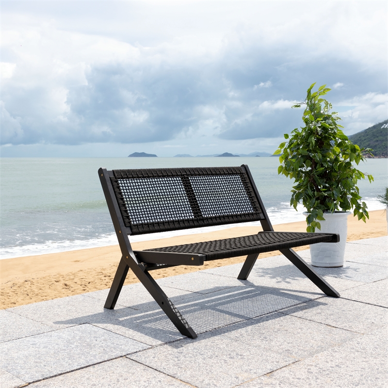 Safavieh Kobina Wood Outdoor Bench in Black / Black