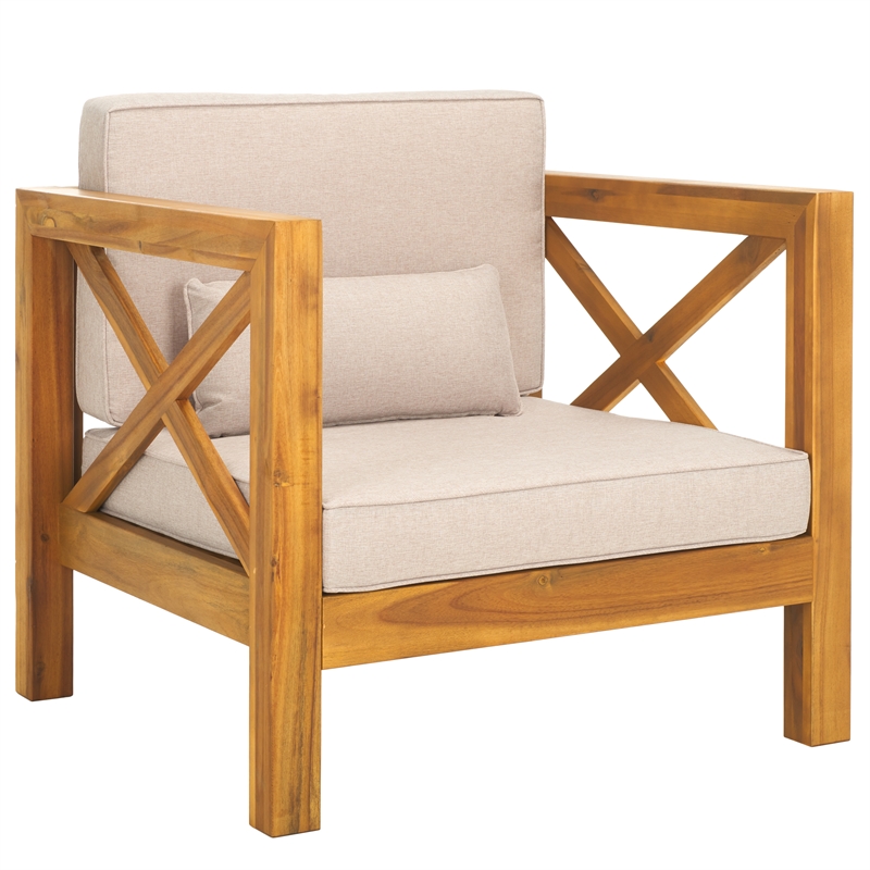 Safavieh Crewe Wood Chair in Natural / Light Gray