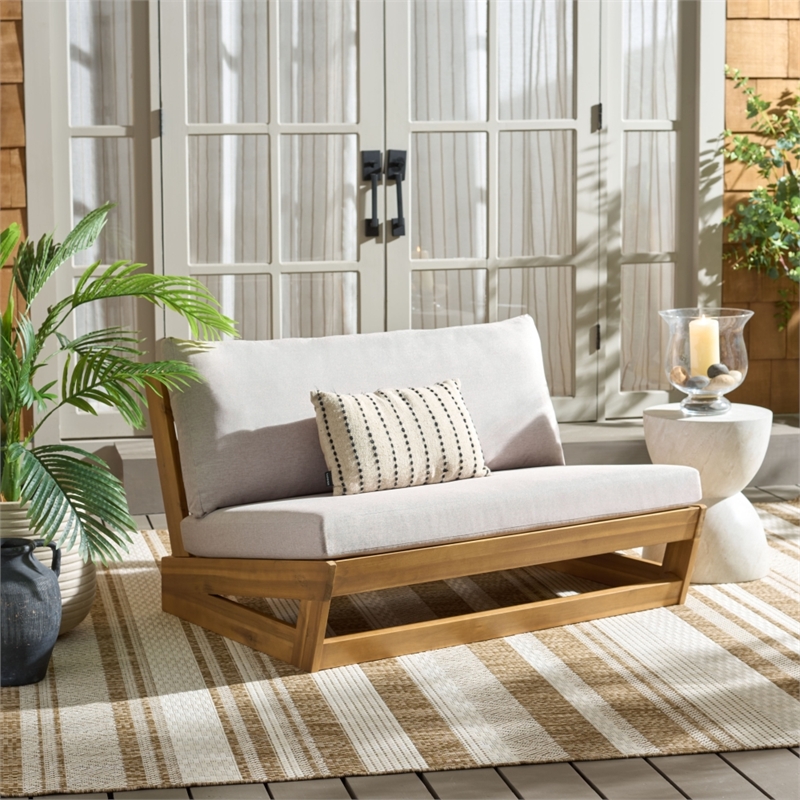 Safavieh Duncan Wood Sofa in Natural / Light Gray
