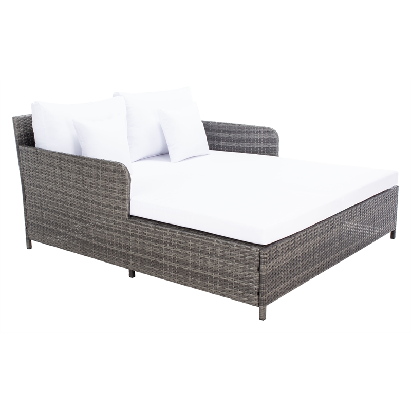 Safavieh Cadeo Wicker and Rattan Daybed in Gray / Brown / White