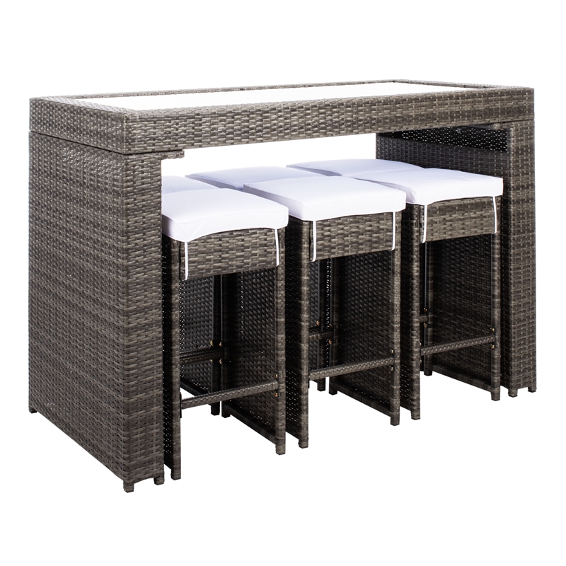 Safavieh Horus Wicker and Rattan Dining Set in Gray / Brown / White