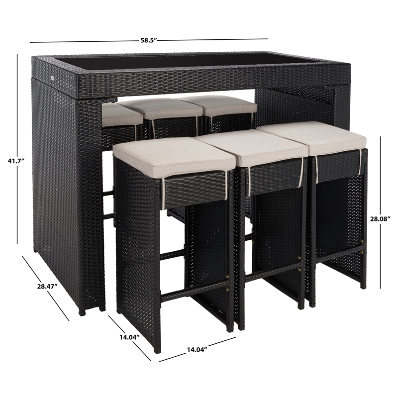 Safavieh Horus Wicker and Rattan Dining Set in Black / Light Gray