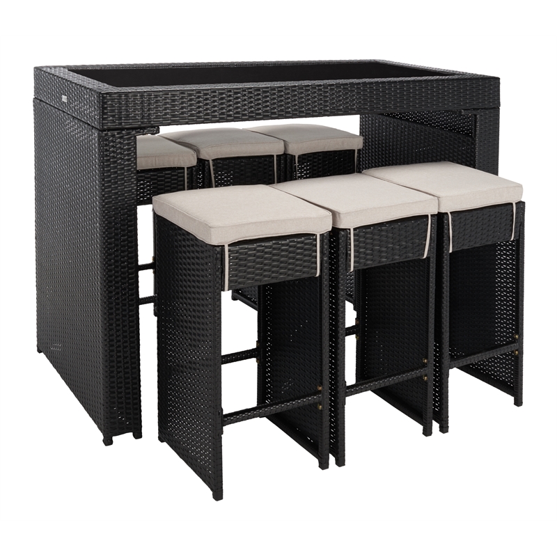 Safavieh Horus Wicker and Rattan Dining Set in Black / Light Gray