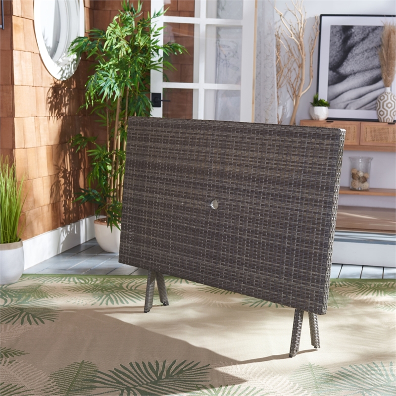 Safavieh Akita Wicker and Rattan Folding Table in Gray / Brown / White