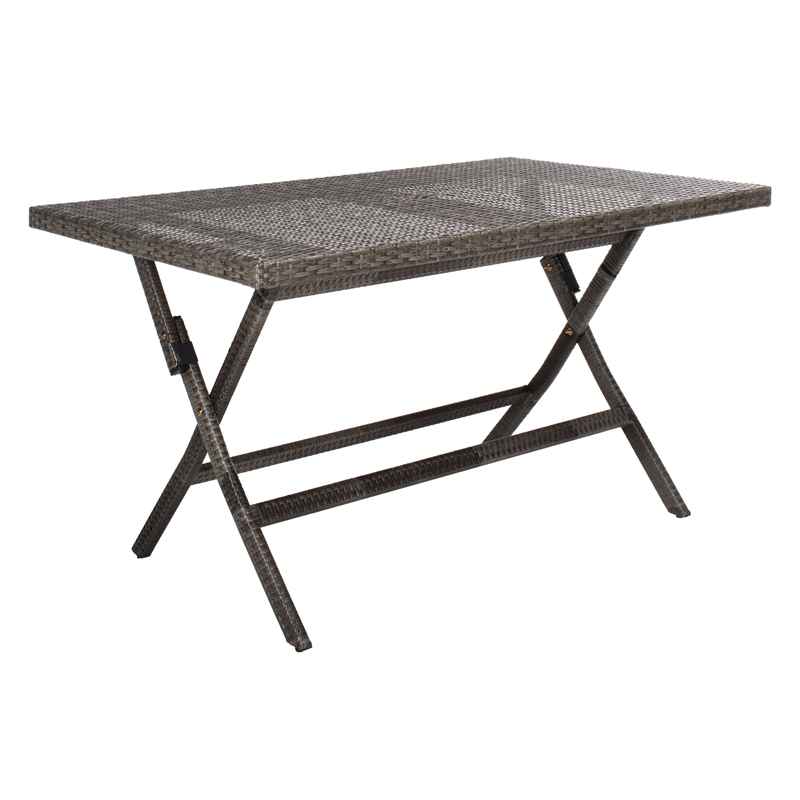 Safavieh Akita Wicker and Rattan Folding Table in Gray / Brown / White