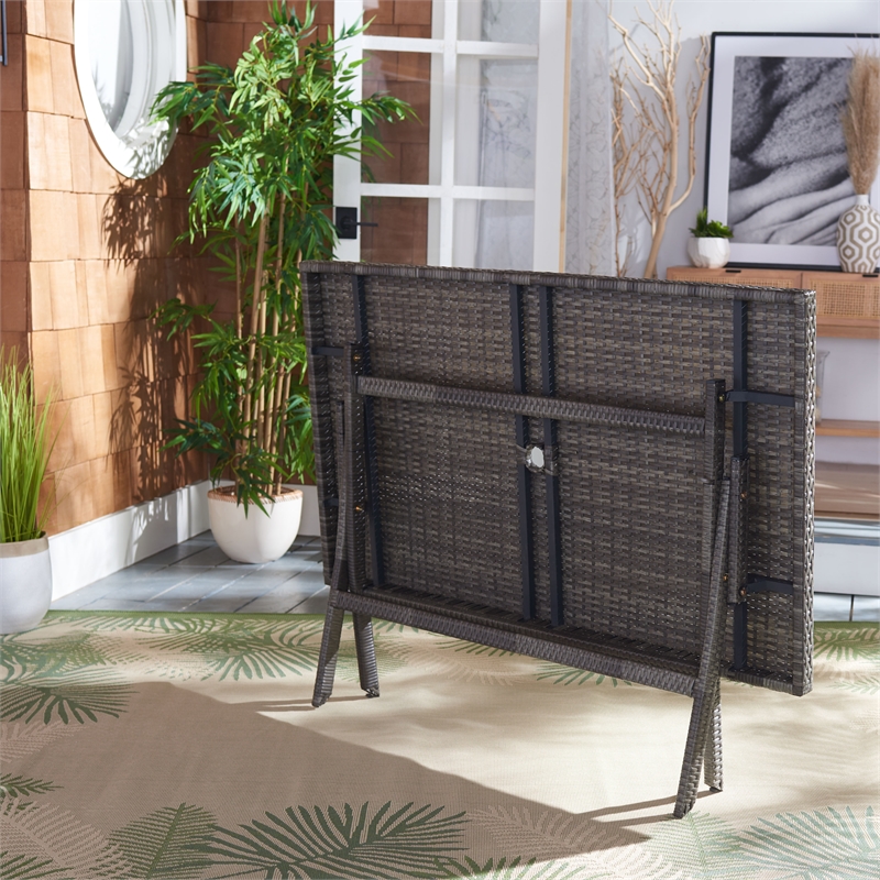 Safavieh Akita Wicker and Rattan Folding Table in Gray / Brown / White