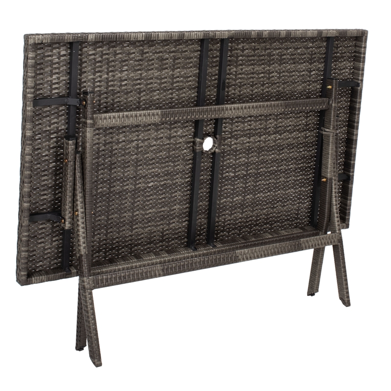 Safavieh Akita Wicker and Rattan Folding Table in Gray / Brown / White