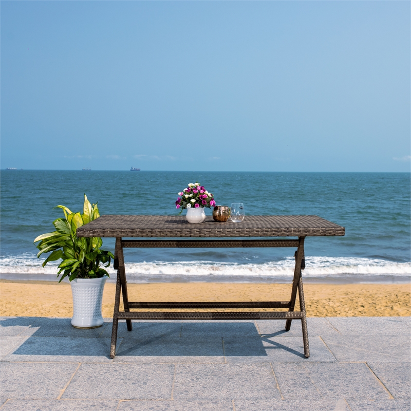 Safavieh Akita Wicker and Rattan Folding Table in Gray / Brown / White