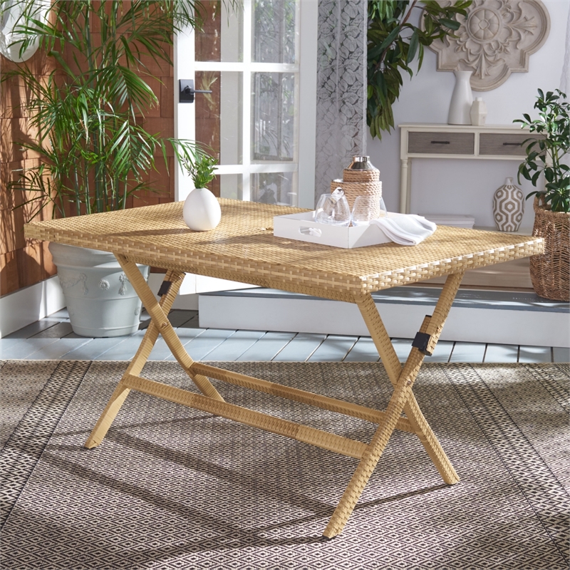 Safavieh Akita Wicker and Rattan Folding Table in Natural / White