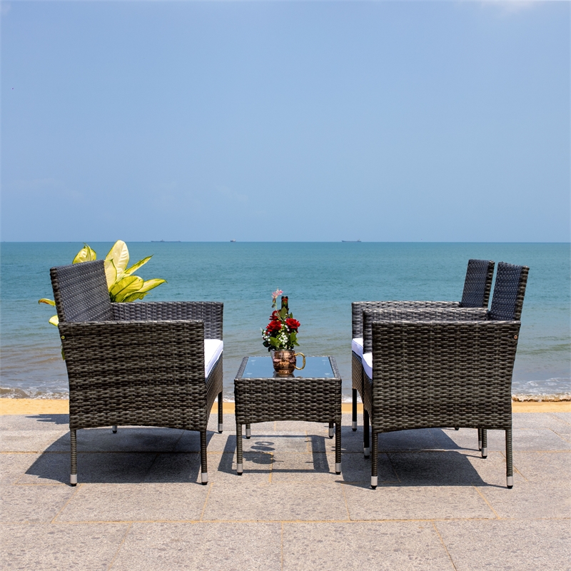 Safavieh Abdul 4Pc Wicker and Rattan Living Set in Gray / Brown / White