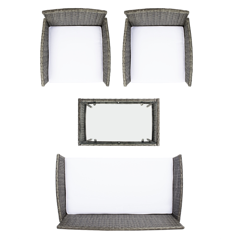 Safavieh Abdul 4Pc Wicker and Rattan Living Set in Gray / Brown / White