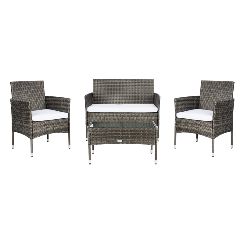 Safavieh Abdul 4Pc Wicker and Rattan Living Set in Gray / Brown / White