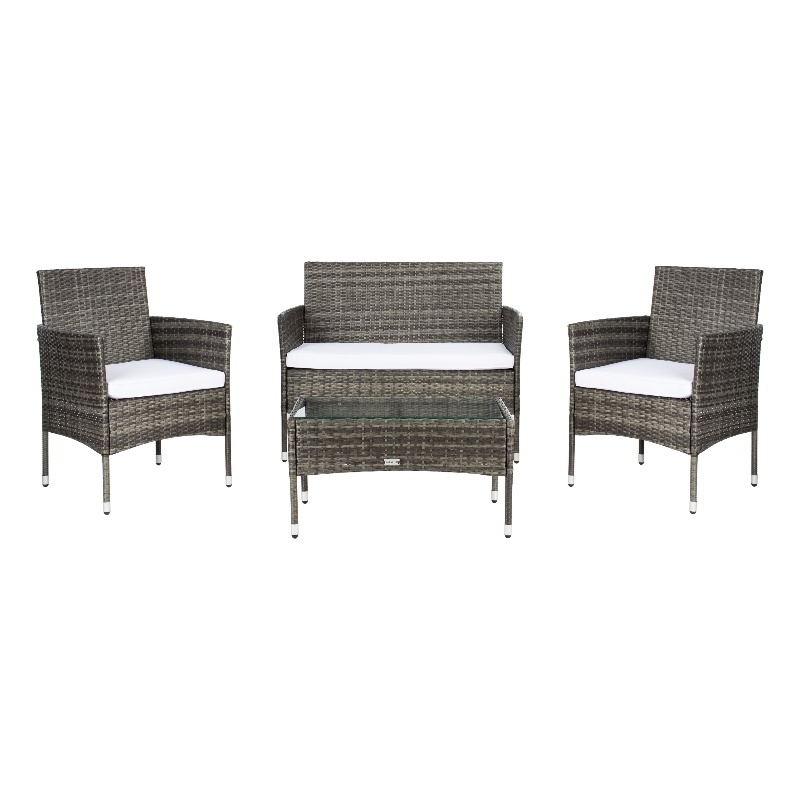 Safavieh Abdul 4Pc Wicker and Rattan Living Set in Gray / Brown / White