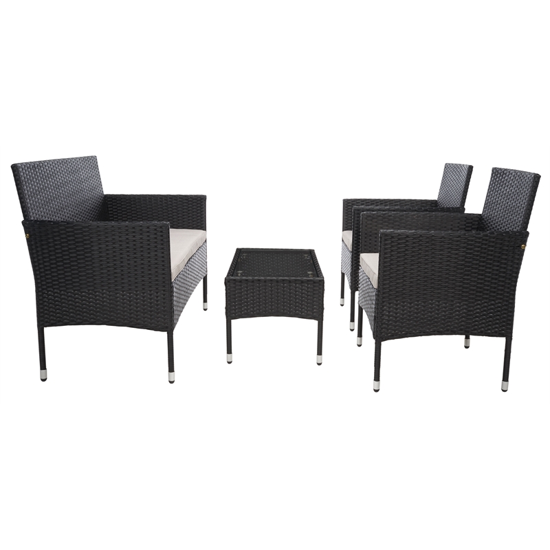 Safavieh Abdul 4Pc Wicker and Rattan Living Set in Black / Light Gray
