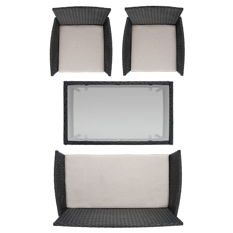 Safavieh Abdul 4Pc Wicker and Rattan Living Set in Black / Light Gray