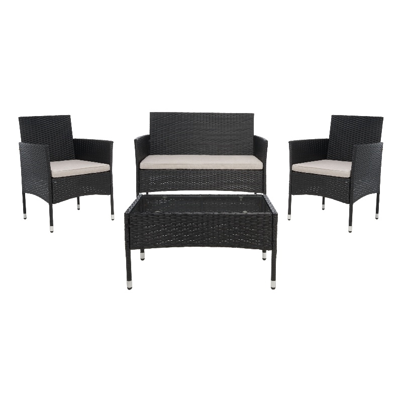 Safavieh Abdul 4Pc Wicker and Rattan Living Set in Black / Light Gray