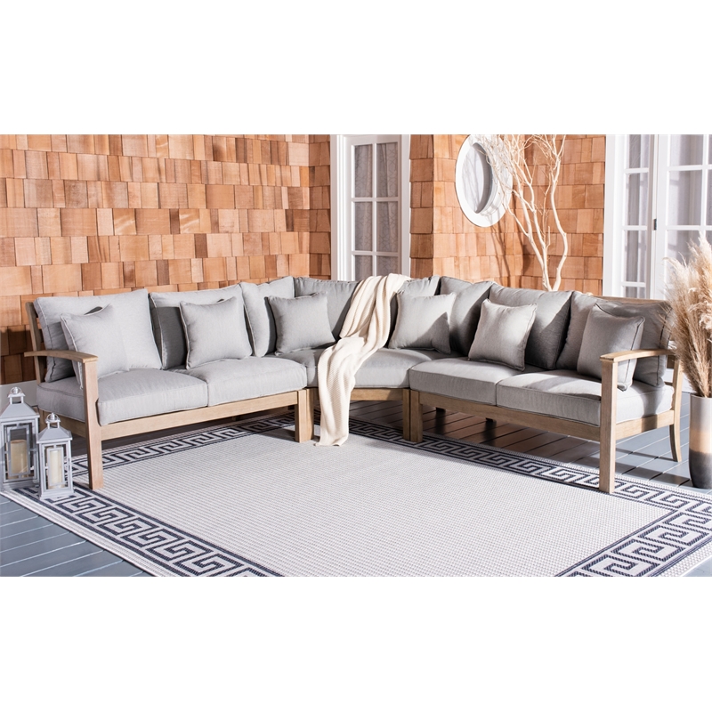 Safavieh Santa Cruz Wood Patio Sectional Sofa in Natural