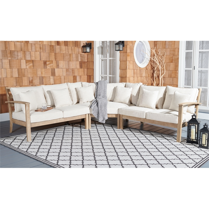 Safavieh Santa Cruz Wood Patio Sectional Sofa in Natural / Beige