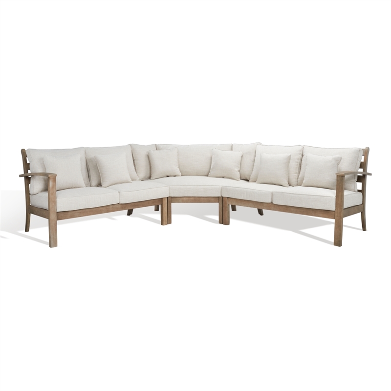 Safavieh Santa Cruz Wood Patio Sectional Sofa in Natural / Beige