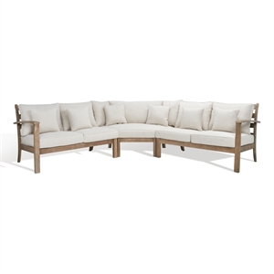 Safavieh Santa Cruz Wood Patio Sectional Sofa in Natural / Beige