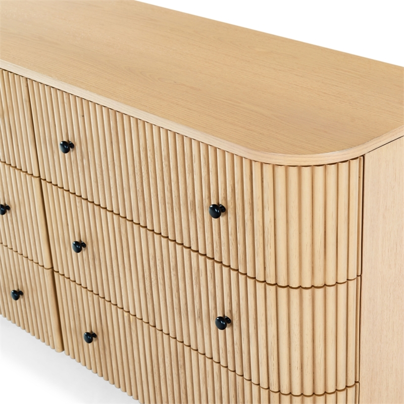 Safavieh Shelbie 6 Drawer Reeded Wood Dresser in Oak / Black
