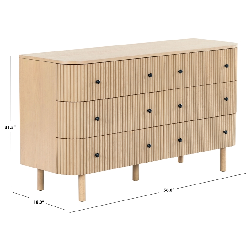 Safavieh Shelbie 6 Drawer Reeded Wood Dresser in Oak / Black