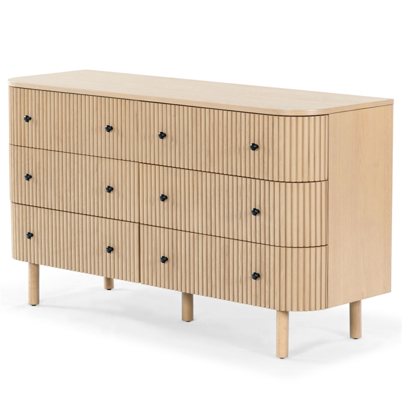Safavieh Shelbie 6 Drawer Reeded Wood Dresser in Oak / Black