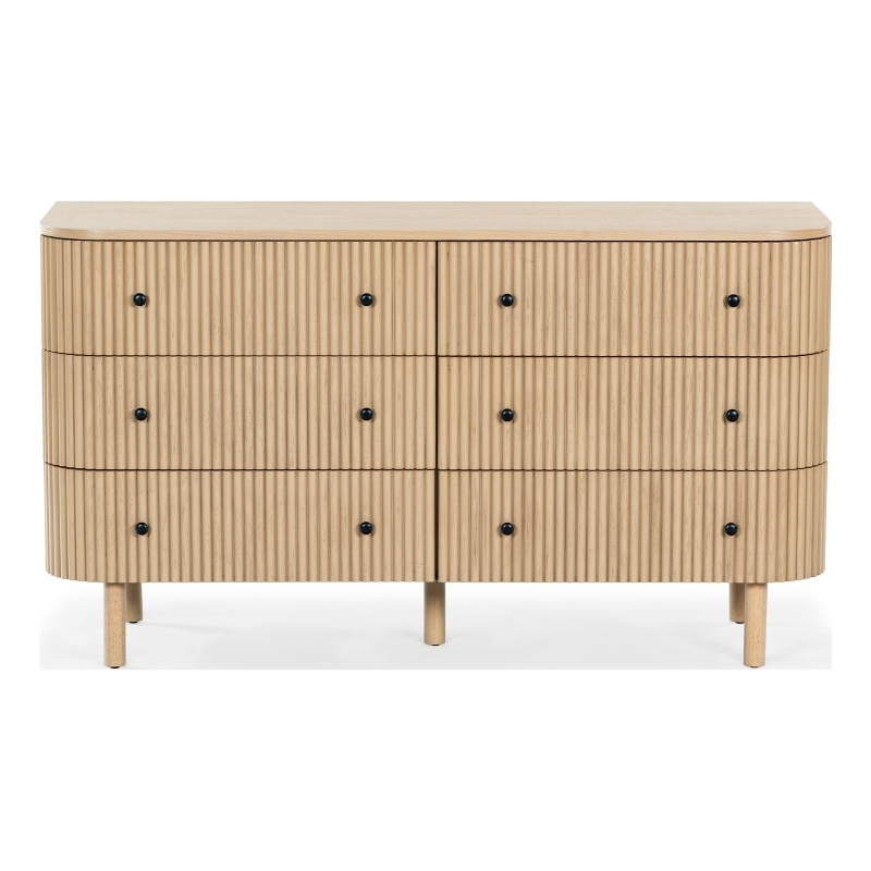 Safavieh Shelbie 6 Drawer Reeded Wood Dresser in Oak / Black