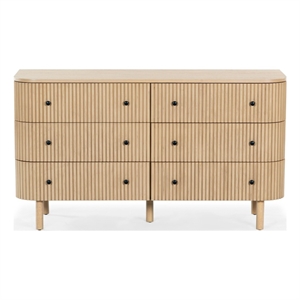Safavieh Shelbie 6 Drawer Reeded Wood Dresser in Oak / Black