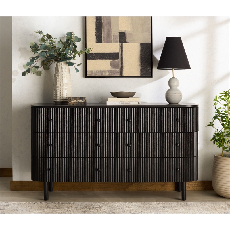 Safavieh Shelbie 6 Drawer Reeded Wood Dresser in Black / Black