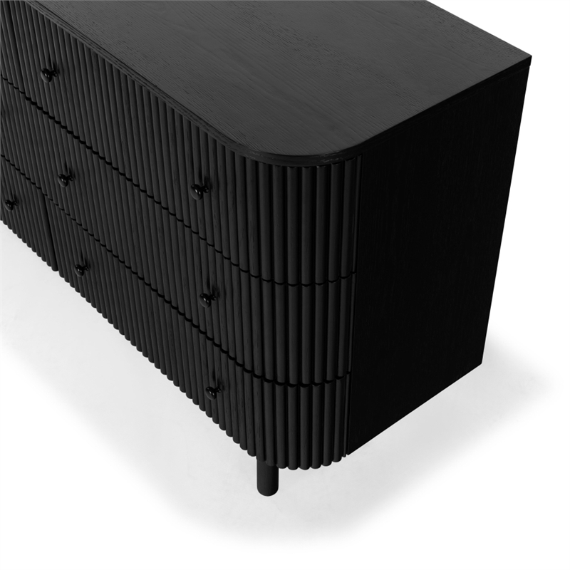 Safavieh Shelbie 6 Drawer Reeded Wood Dresser in Black / Black