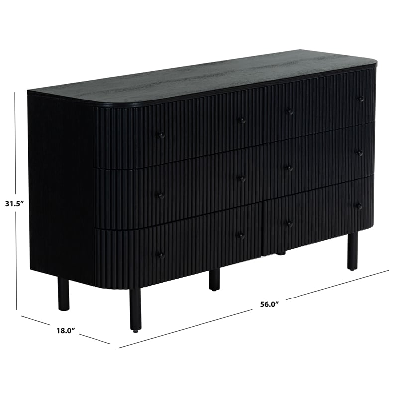 Safavieh Shelbie 6 Drawer Reeded Wood Dresser in Black / Black