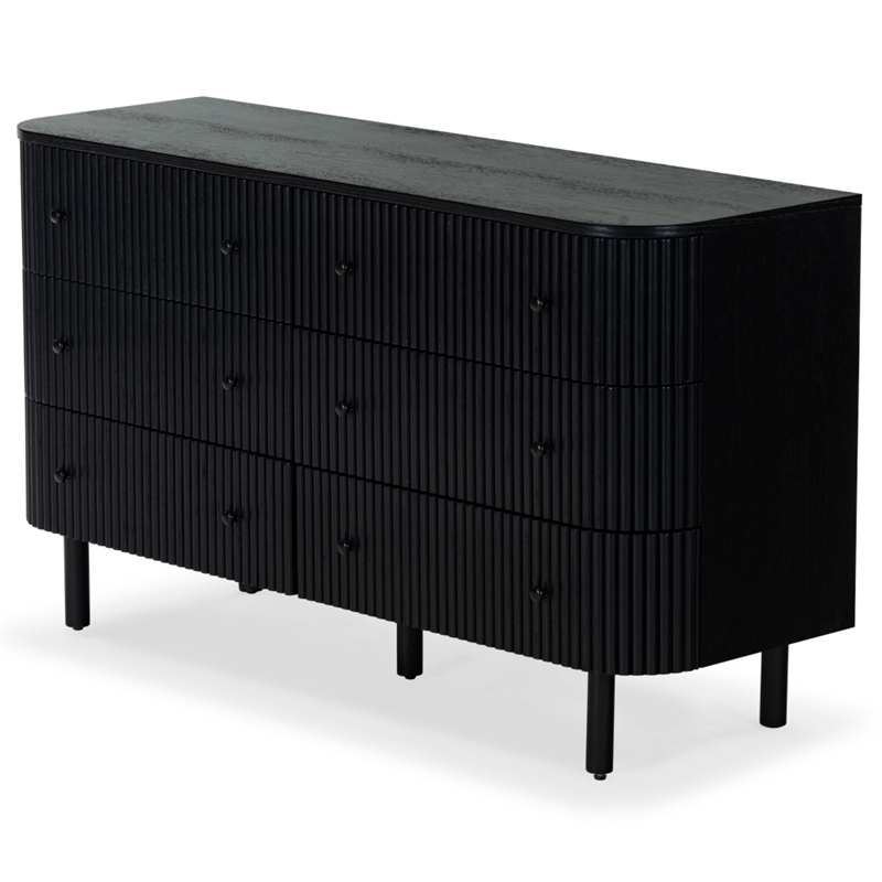 Safavieh Shelbie 6 Drawer Reeded Wood Dresser in Black / Black