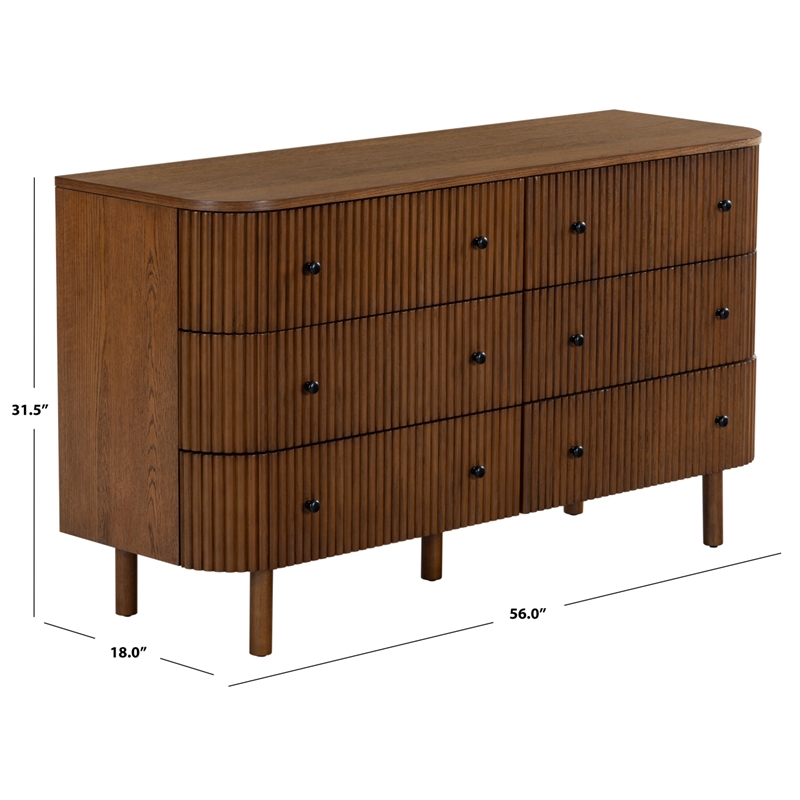 Safavieh Shelbie 6 Drawer Reeded Wood Dresser in Oak / Black