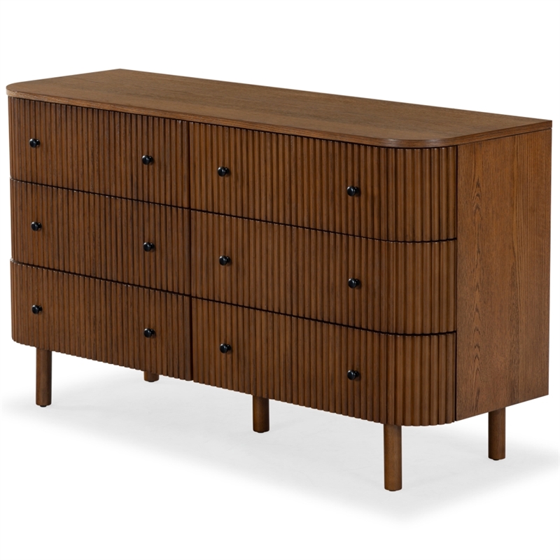 Safavieh Shelbie 6 Drawer Reeded Wood Dresser in Oak / Black