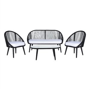 Safavieh Halcott 4Pc Steel and Fabric Living Set in Black / White