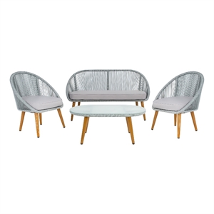 Safavieh Halcott 4Pc Steel and Fabric Living Set in Gray / Gray