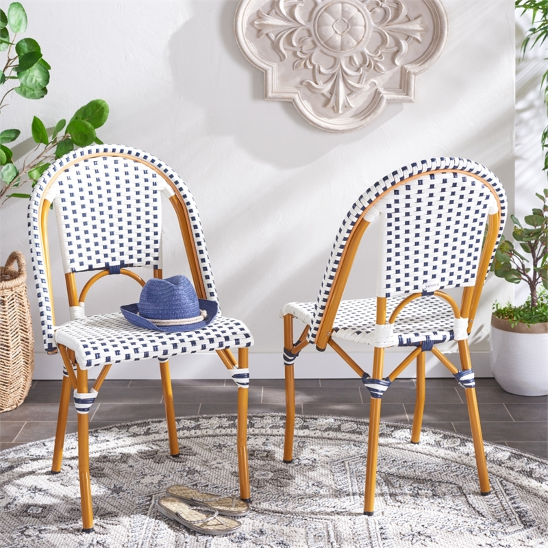 Safavieh California Metal Side Chair  in White / Navy