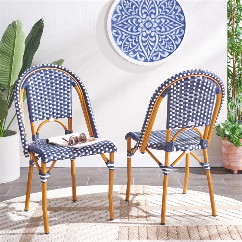 Safavieh California Metal Side Chair  in Navy / White