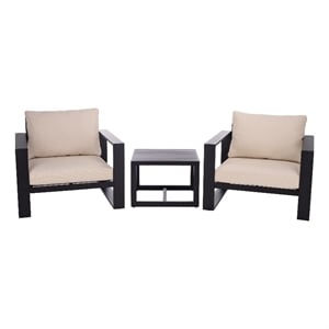 Safavieh Fash 3 Pc Aluminum and Fabric Living Set in Black / Taupe