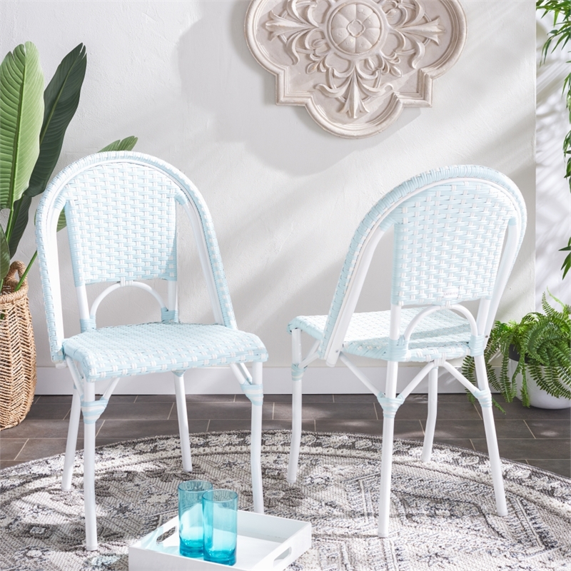 Safavieh California Metal Side Chair in Baby Blue / White