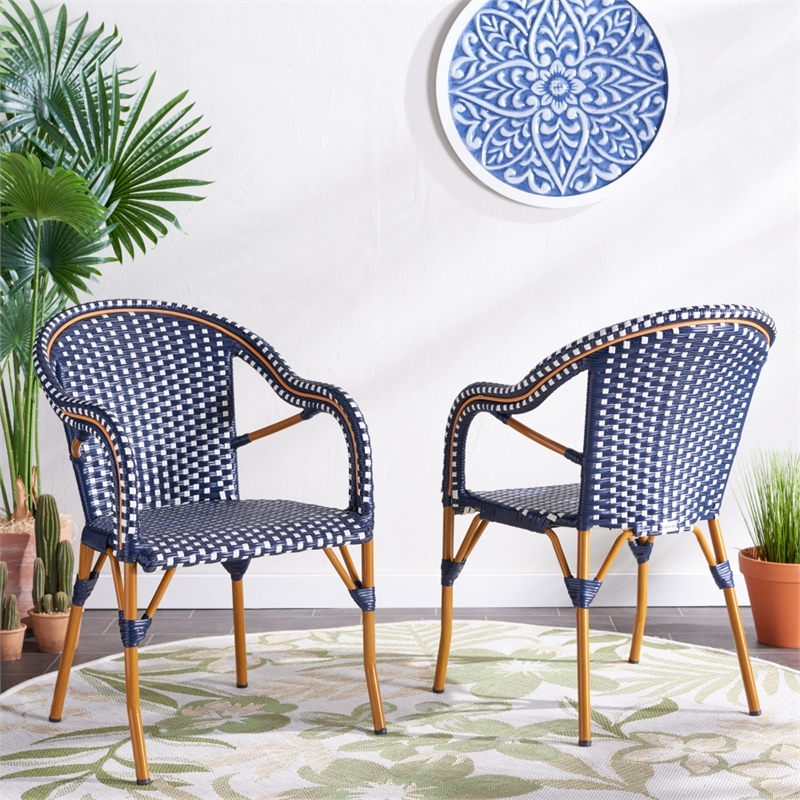 Safavieh California Metal Armchair  in Navy / White