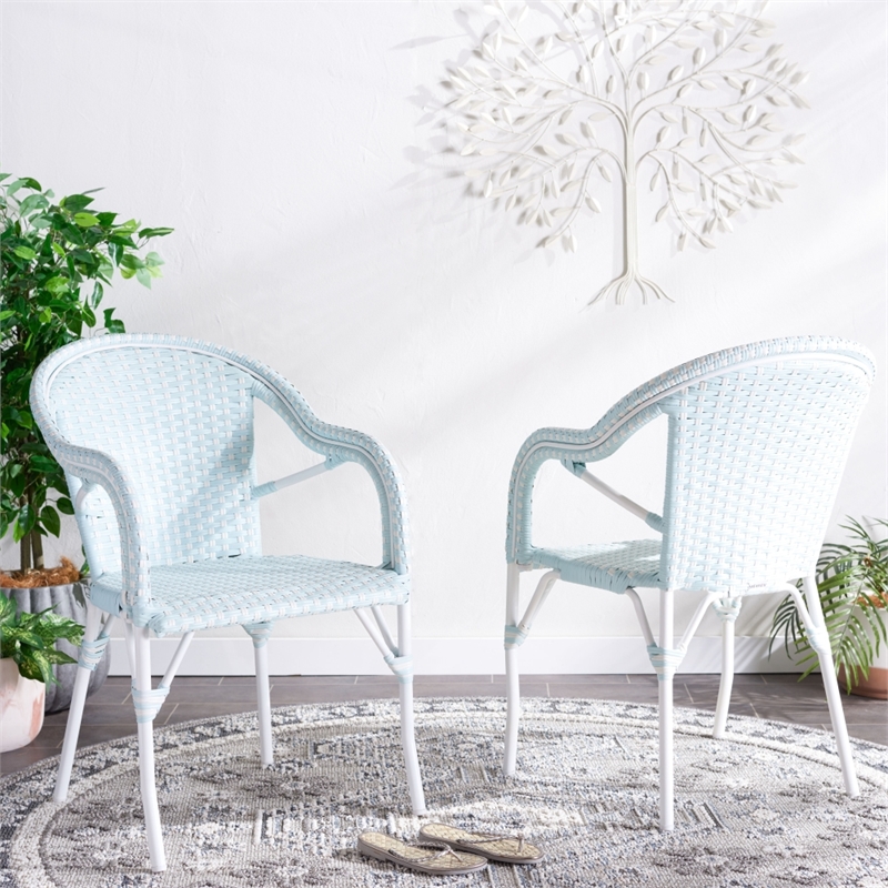 Safavieh California Metal Armchair in Baby Blue / White