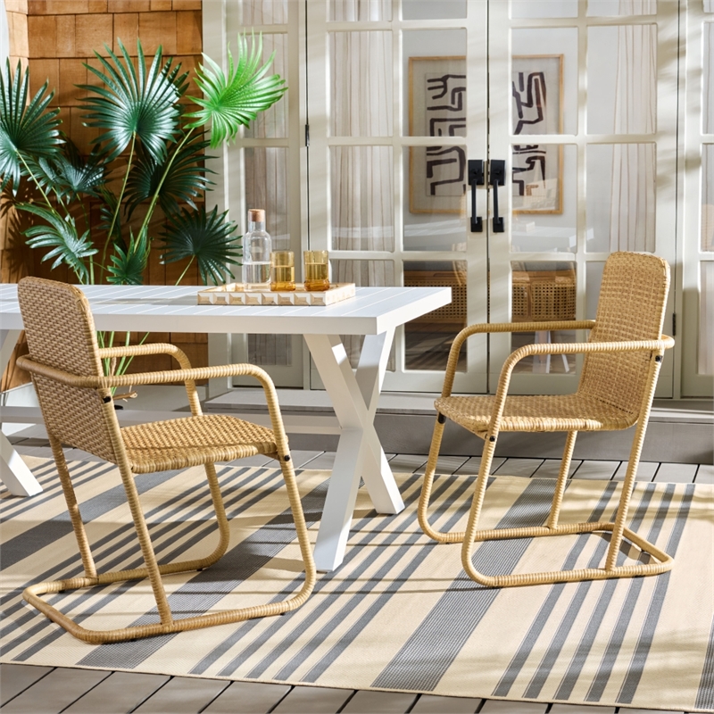 Safavieh Drew Metal and Rattan Dining Chair Set of 2 in Natural / Taupe