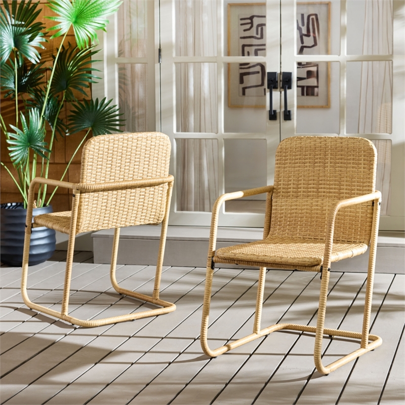 Safavieh Drew Metal and Rattan Dining Chair Set of 2 in Natural / Taupe