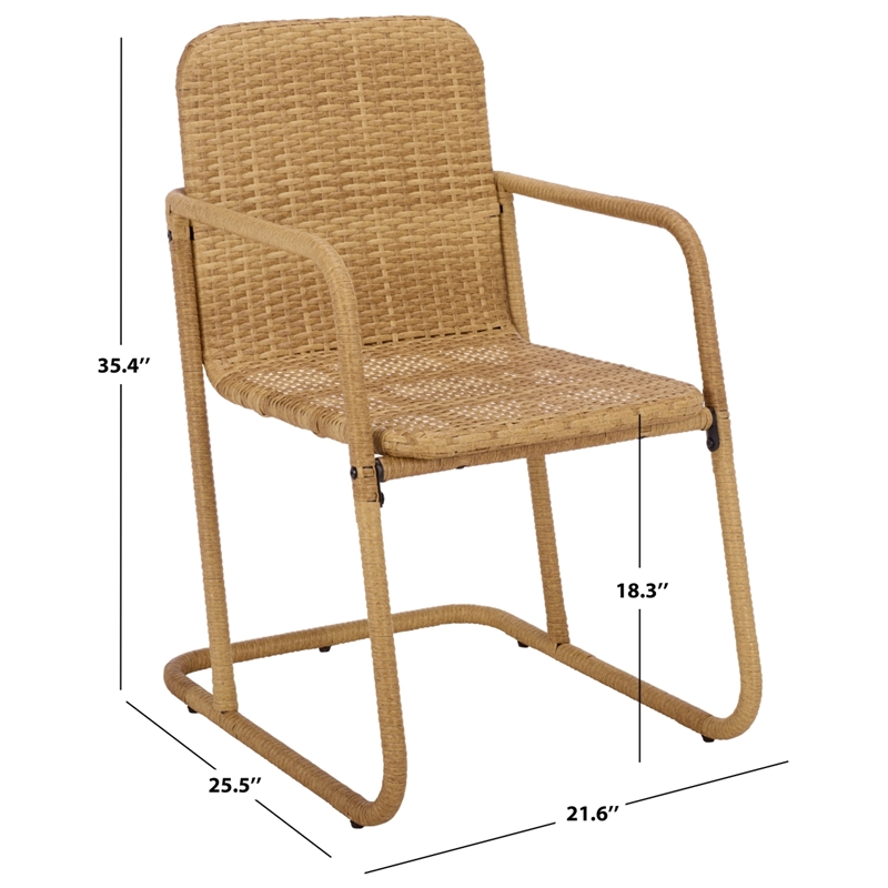 Safavieh Drew Metal and Rattan Dining Chair Set of 2 in Natural / Taupe