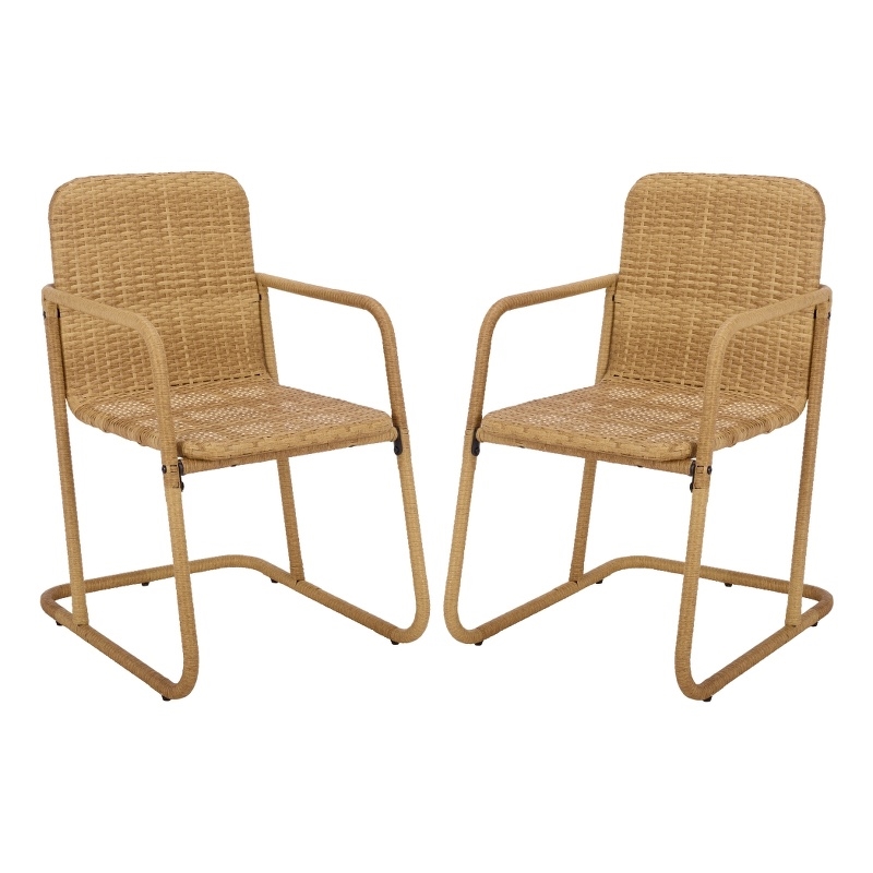 Safavieh Drew Metal and Rattan Dining Chair Set of 2 in Natural / Taupe