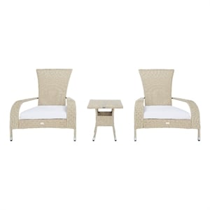 Safavieh Edna 3Pc Steel  and Fabric Lounge Set in Beige / White