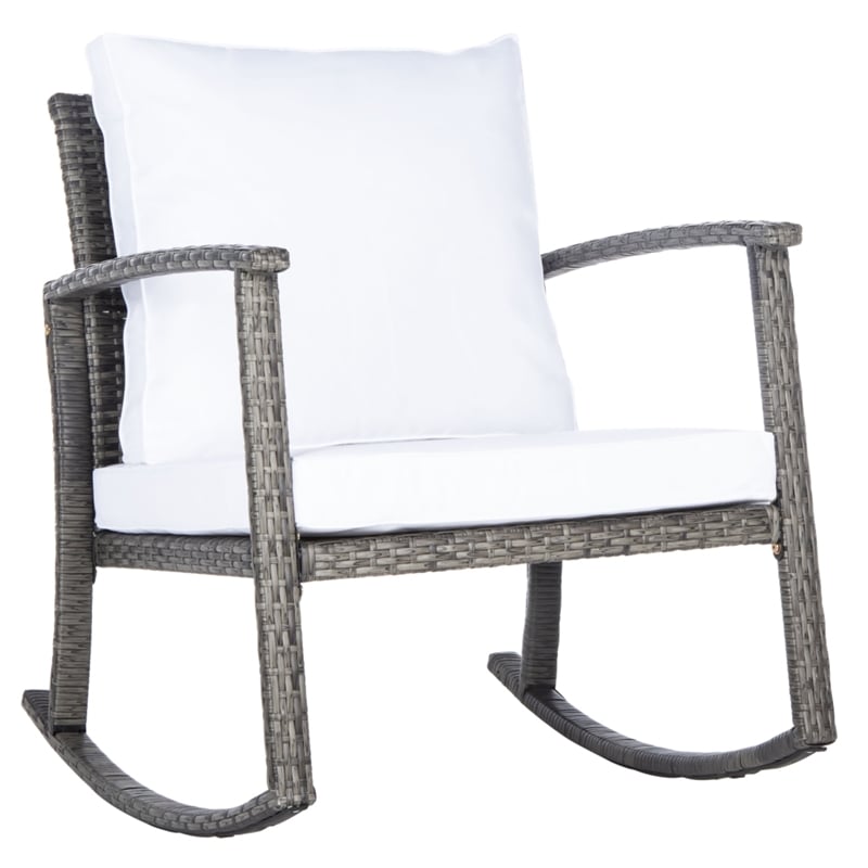 Safavieh Daire Steel and Fabric Rocking Chair in Gray / Brown / White